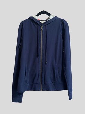 Burberry Brit Navy Zip-Front Hoodie Sweatshirt Jacket